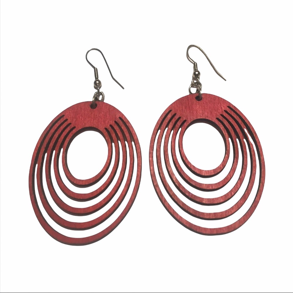 NWOT Laser Cut Wood Oval Earrings